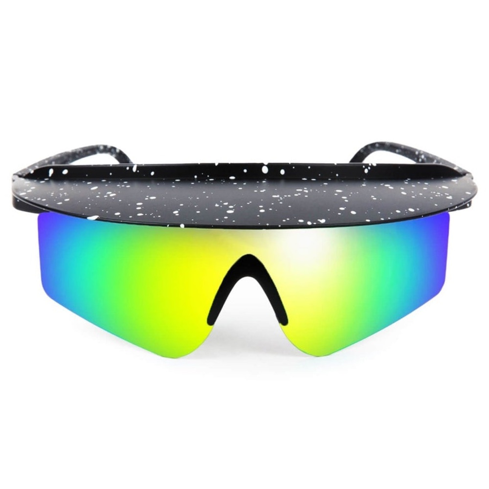 Tipsy Elves Green Mirrored Visor Sunglasses With Hard Case Limited Style - Picture 2 of 11